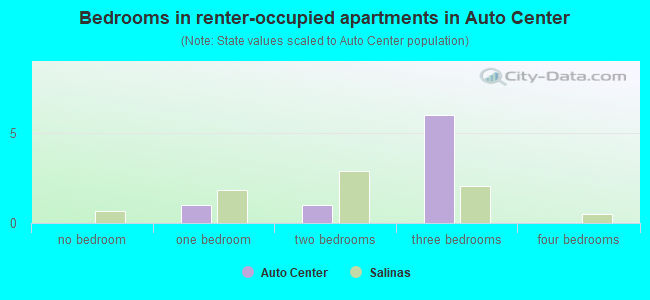Bedrooms in renter-occupied apartments in Auto Center