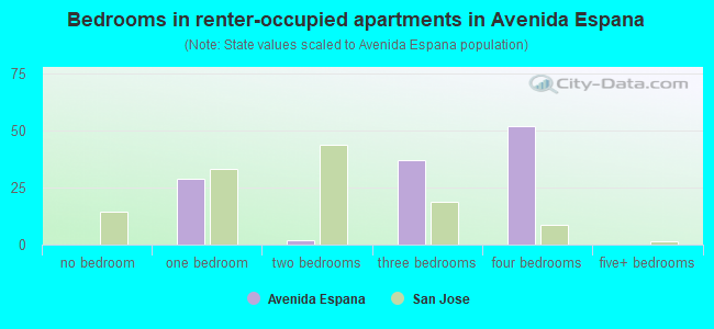 Bedrooms in renter-occupied apartments in Avenida Espana
