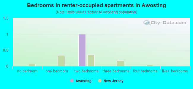 Bedrooms in renter-occupied apartments in Awosting