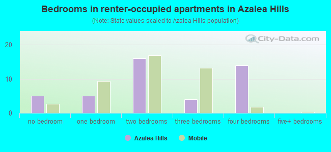 Bedrooms in renter-occupied apartments in Azalea Hills