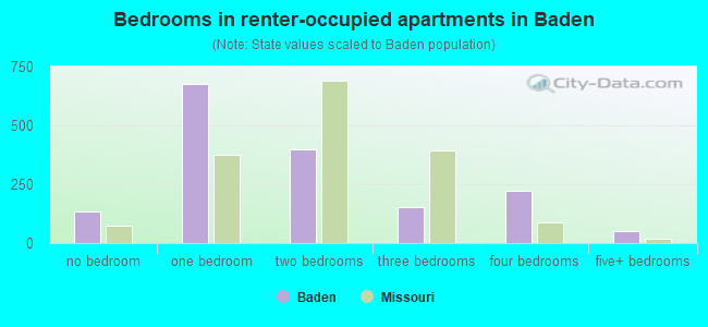 Bedrooms in renter-occupied apartments in Baden