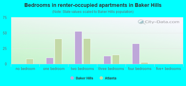 Bedrooms in renter-occupied apartments in Baker Hills