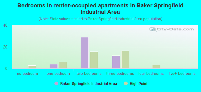 Bedrooms in renter-occupied apartments in Baker Springfield Industrial Area