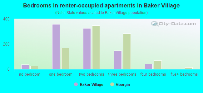 Bedrooms in renter-occupied apartments in Baker Village