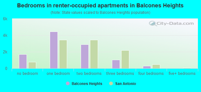 Bedrooms in renter-occupied apartments in Balcones Heights