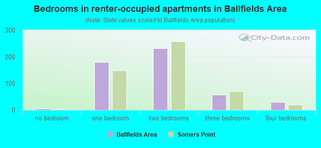 Bedrooms in renter-occupied apartments in Ballfields Area