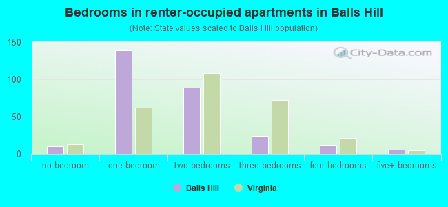 Bedrooms in renter-occupied apartments in Balls Hill