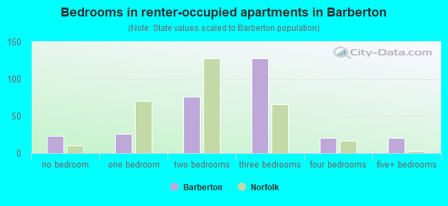 Bedrooms in renter-occupied apartments in Barberton