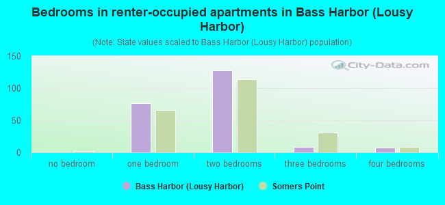 Bedrooms in renter-occupied apartments in Bass Harbor (Lousy Harbor)