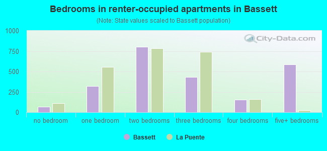 Bedrooms in renter-occupied apartments in Bassett