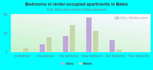 Bedrooms in renter-occupied apartments in Bates