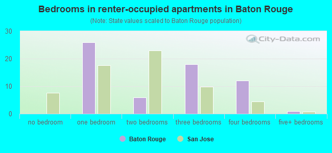 Bedrooms in renter-occupied apartments in Baton Rouge