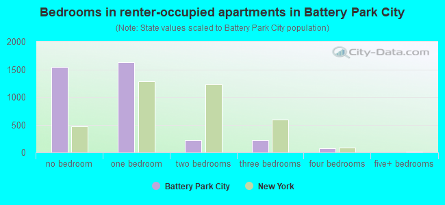 Bedrooms in renter-occupied apartments in Battery Park City
