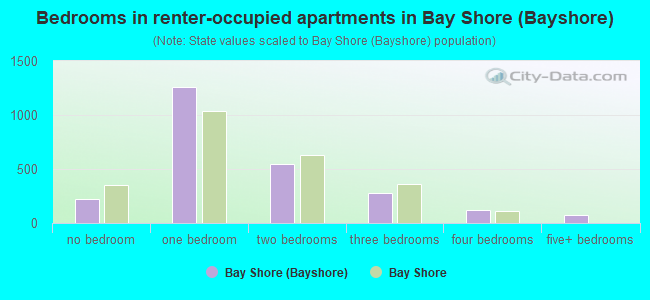 Bedrooms in renter-occupied apartments in Bay Shore (Bayshore)