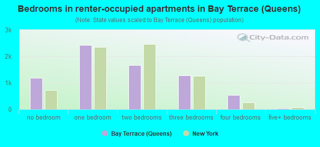 Bedrooms in renter-occupied apartments in Bay Terrace (Queens)