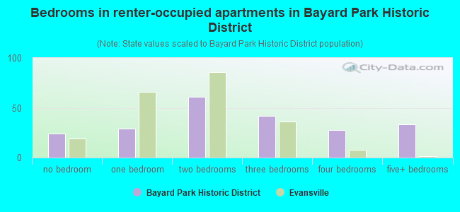 Bedrooms in renter-occupied apartments in Bayard Park Historic District