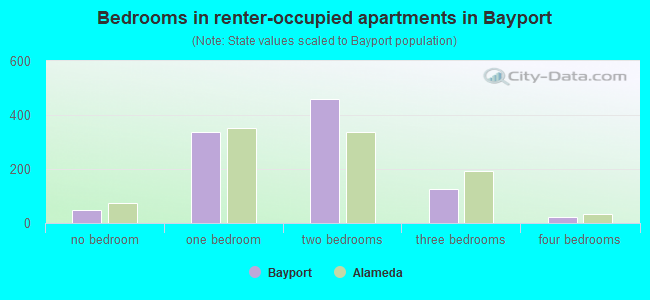 Bedrooms in renter-occupied apartments in Bayport