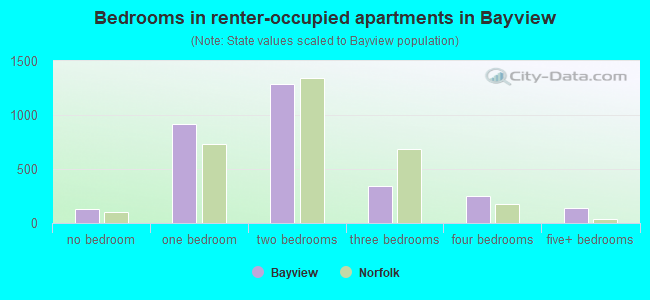Bedrooms in renter-occupied apartments in Bayview