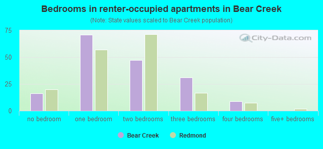 Bedrooms in renter-occupied apartments in Bear Creek