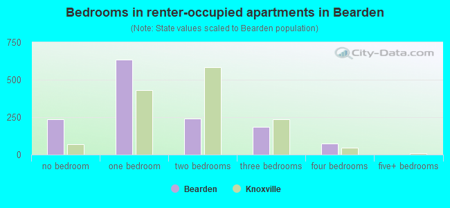 Bedrooms in renter-occupied apartments in Bearden