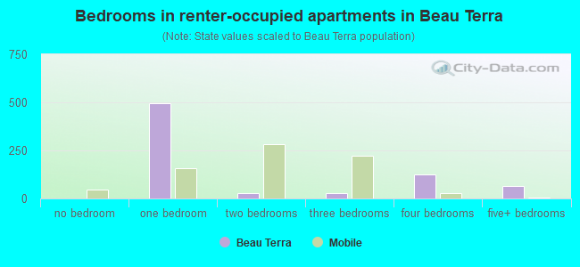 Bedrooms in renter-occupied apartments in Beau Terra
