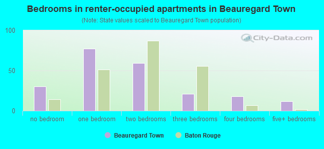Bedrooms in renter-occupied apartments in Beauregard Town