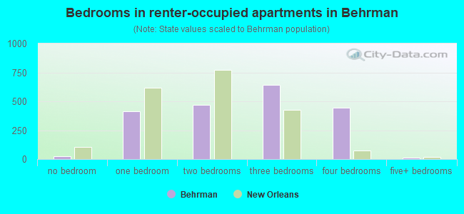 Bedrooms in renter-occupied apartments in Behrman