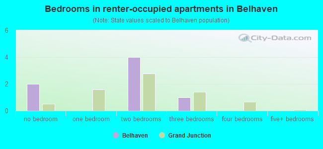Bedrooms in renter-occupied apartments in Belhaven