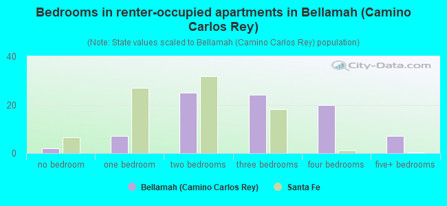 Bedrooms in renter-occupied apartments in Bellamah (Camino Carlos Rey)
