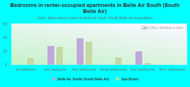Bedrooms in renter-occupied apartments in Belle Air South (South Belle Air)