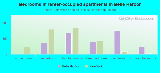 Bedrooms in renter-occupied apartments in Belle Harbor