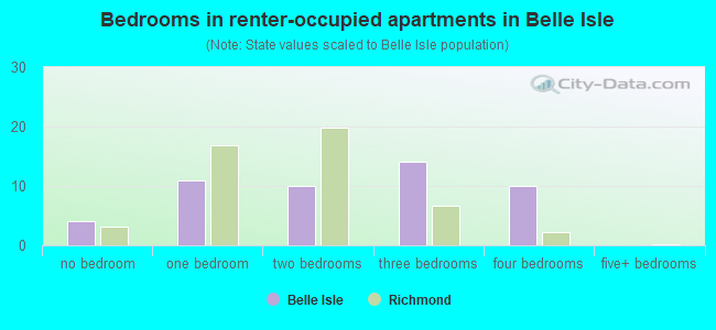 Bedrooms in renter-occupied apartments in Belle Isle