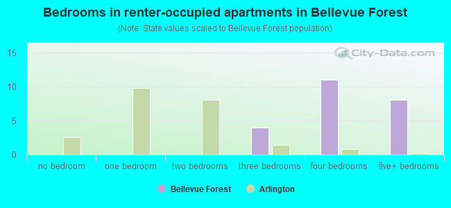 Bedrooms in renter-occupied apartments in Bellevue Forest