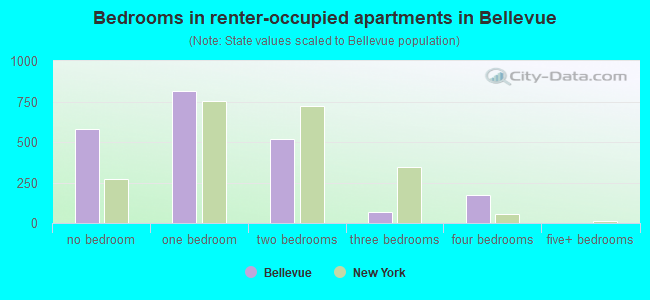 Bedrooms in renter-occupied apartments in Bellevue
