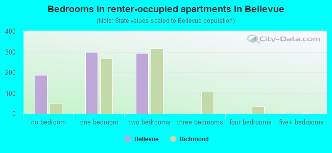 Bedrooms in renter-occupied apartments in Bellevue