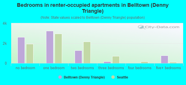 Bedrooms in renter-occupied apartments in Belltown (Denny Triangle)