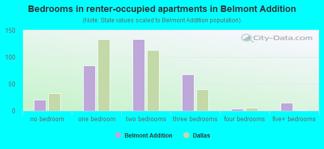 Bedrooms in renter-occupied apartments in Belmont Addition