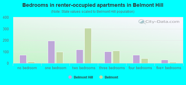 Bedrooms in renter-occupied apartments in Belmont Hill