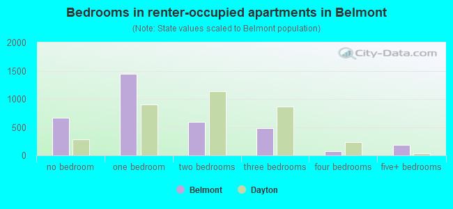 Bedrooms in renter-occupied apartments in Belmont