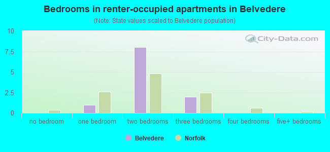 Bedrooms in renter-occupied apartments in Belvedere