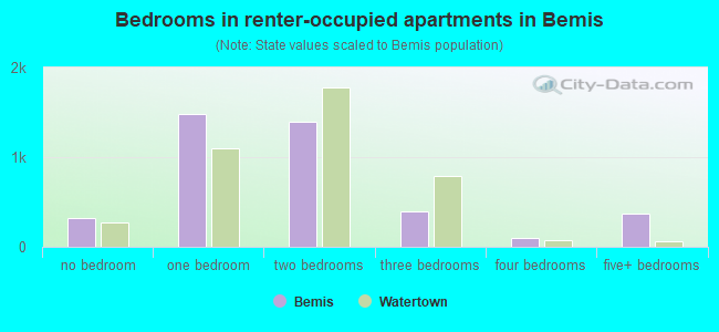 Bedrooms in renter-occupied apartments in Bemis