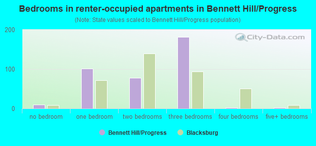Bedrooms in renter-occupied apartments in Bennett Hill/Progress
