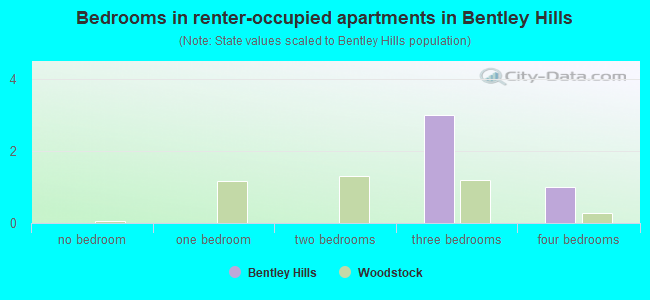 Bedrooms in renter-occupied apartments in Bentley Hills