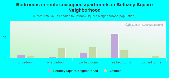 Bedrooms in renter-occupied apartments in Bethany Square Neighborhood