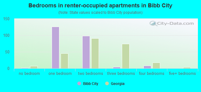 Bedrooms in renter-occupied apartments in Bibb City