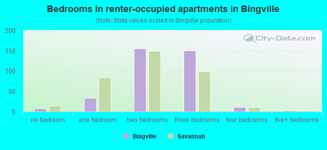 Bedrooms in renter-occupied apartments in Bingville