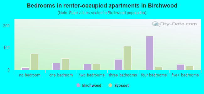 Bedrooms in renter-occupied apartments in Birchwood