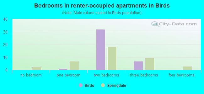Bedrooms in renter-occupied apartments in Birds
