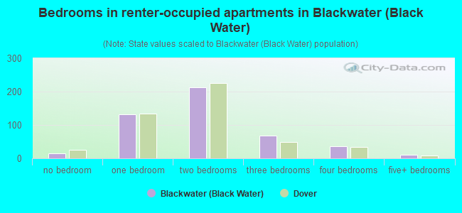 Bedrooms in renter-occupied apartments in Blackwater (Black Water)