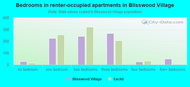 Bedrooms in renter-occupied apartments in Blisswood Village